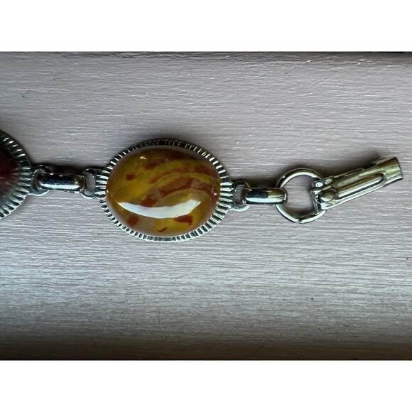 Sterling Silver Link Purple Stichtite Gemstone Bracelet Toggle Clasp Vtg Western - Picture 12 of 16